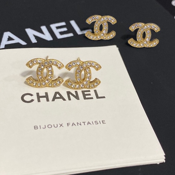 CHANEL Gold and Silver Crystal Earrings